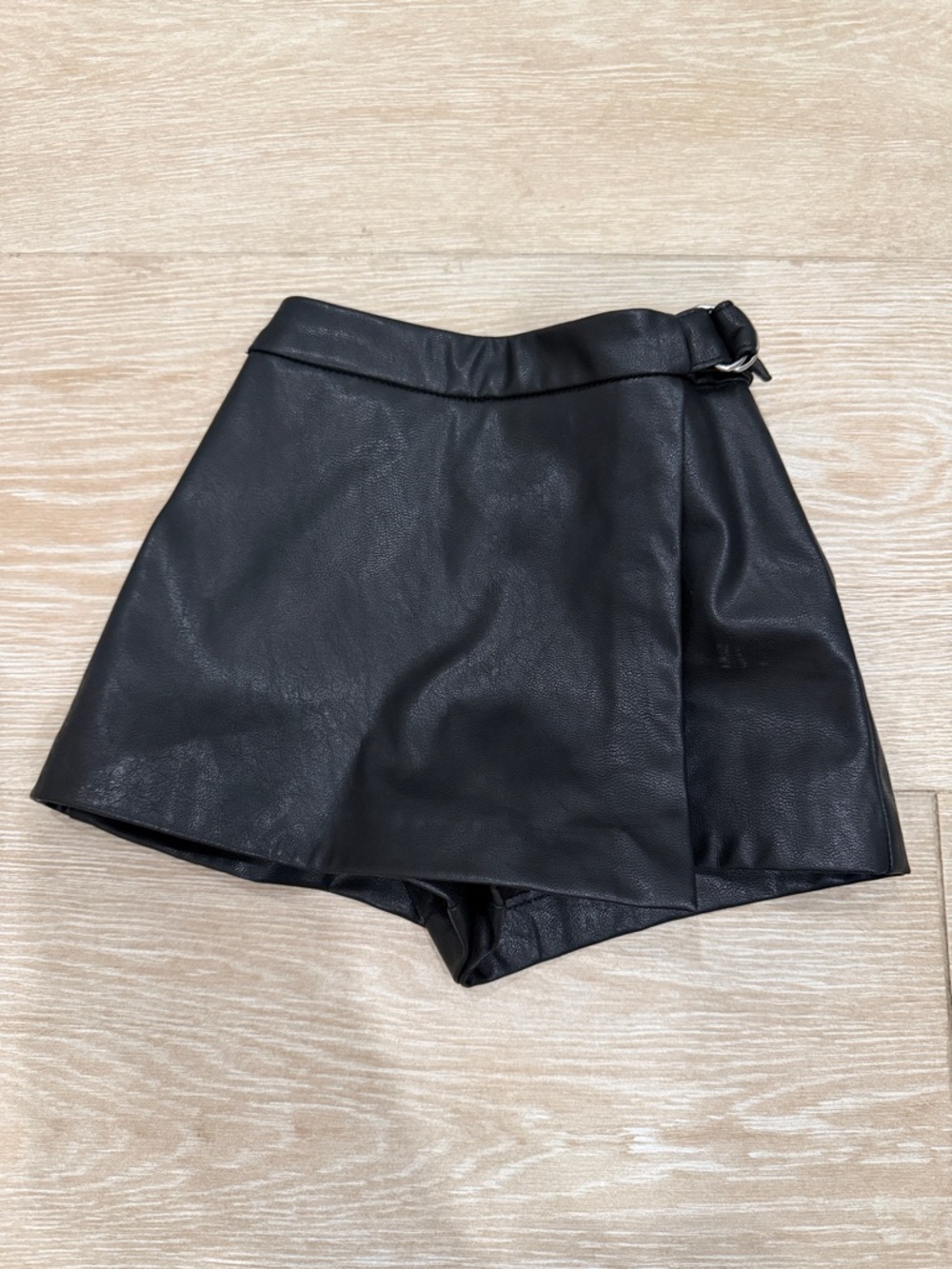 Zara Girls Black Faux Leather Skort with Side Buckle